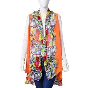 Orange floral open front kimono (#EV1030)
